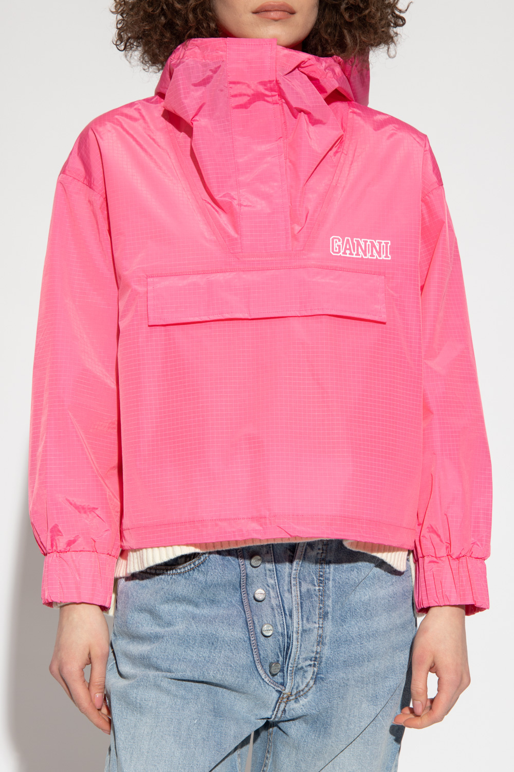 Tissu à t-shirt - Pink Hooded rain jacket Ganni